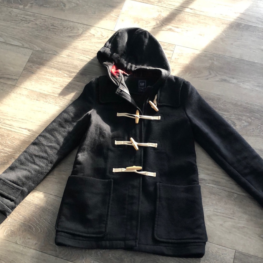Very Cute! GAP small tall black duffle coat with toggles